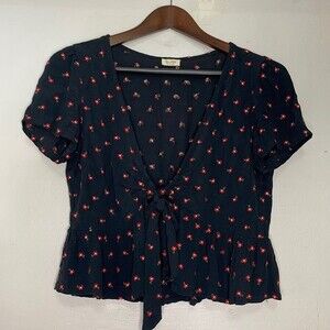 John Galt back tie Front crop top with floral embroidery womens small/ medium